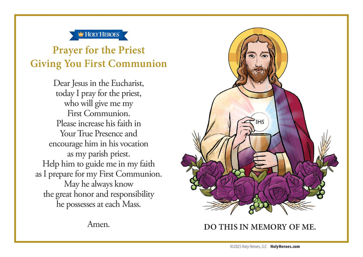 Prayer for the Priest Giving You First Communion bi-lingual Prayer Card (5-pack) - Holy Heroes