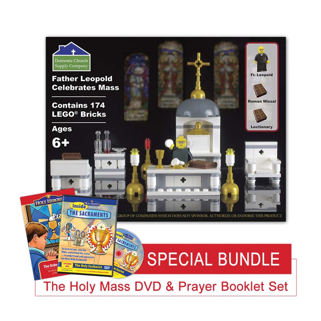 Father Leopold Celebrates Mass toy brick set + DVD & Mass Prayer Booklet