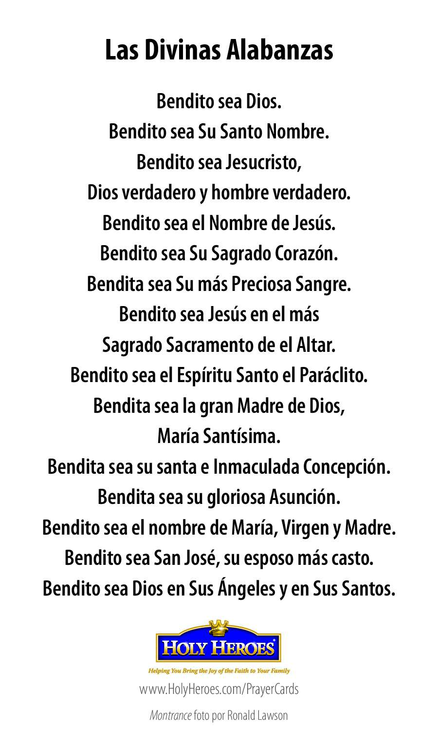 SPANISH Divine Praises Prayer Card (5-pack)