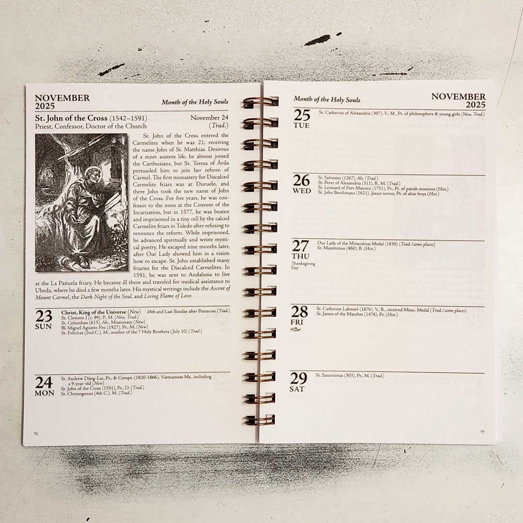 Saints Calendar & 16 Month Daily Planner Spiral Bound