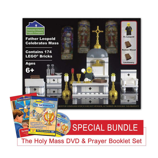 Father Leopold Celebrates Mass toy brick set + DVD & Mass Prayer Booklet