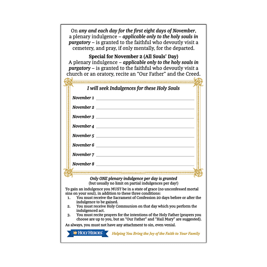 Plenary Indulgence for the Poor Souls in Purgatory Cards (5-pack) - Holy Heroes