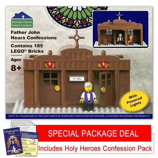 Father John Hears Confessions custom brick set PLUS Confession Pack - Holy Heroes