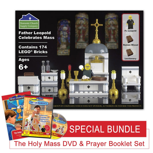 Father Leopold Celebrates Mass toy brick set + DVD & Mass Prayer Booklet - Holy Heroes